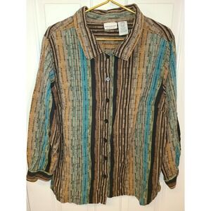 White Stag Woman's Long Sleeve Multicolor 22W 24W Button up Artsy Indie Tapestry